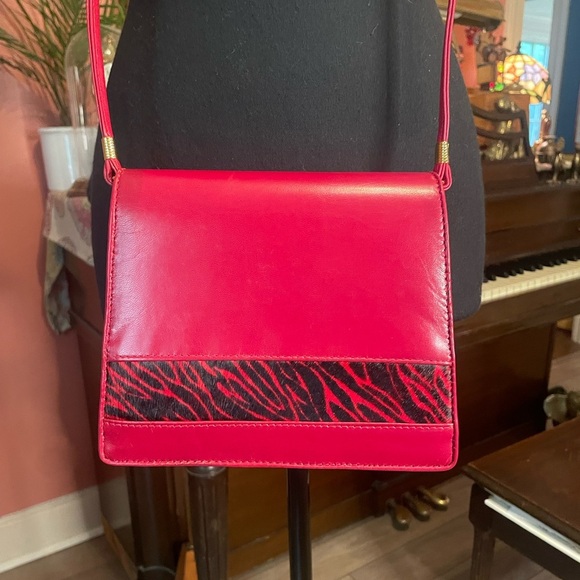 J.Renee Handbags - Vintage 90s J Renee red boxy crossbody bag with faux calf hair animal print